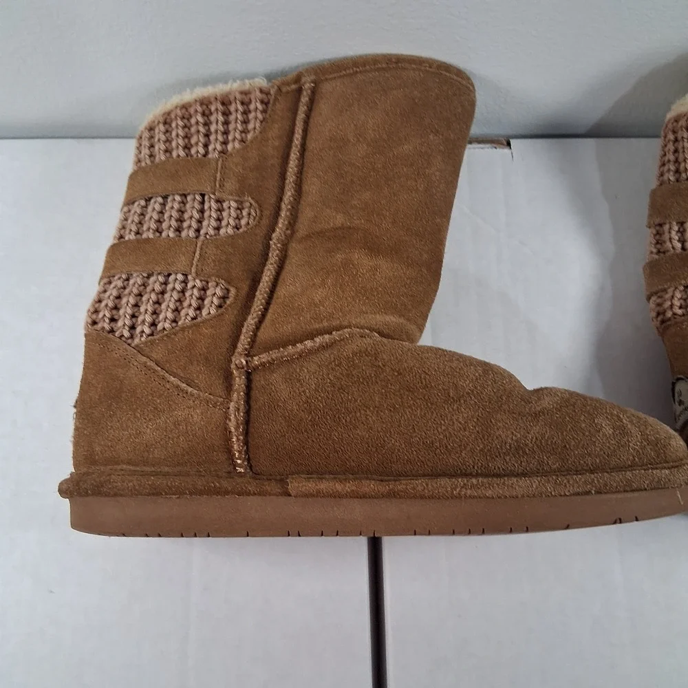 Bearpaw Boshie Youth HIckory Tan Boots Buckle size 5 Suede Sheepskin Wool Lining